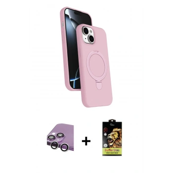 MARSİLYAN™- iPhone 14 Kılıf İz Işık Koleksiyonu - Siyah Buffer Cam Ekran Koruyucu + Raze Metal Kamera Lens - GS