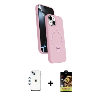 MARSİLYAN™- iPhone 14 Kılıf İz Işık Koleksiyonu - Siyah Buffer Cam Ekran Koruyucu + Shine Kamera Lens - MI