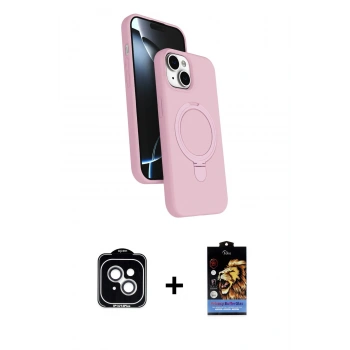 MARSİLYAN™- iPhone 14 Kılıf İz Işık Koleksiyonu - Siyah Buffer Hayalet Cam Ekran Koruyucu + PVD Metal Kamera Lens - GS
