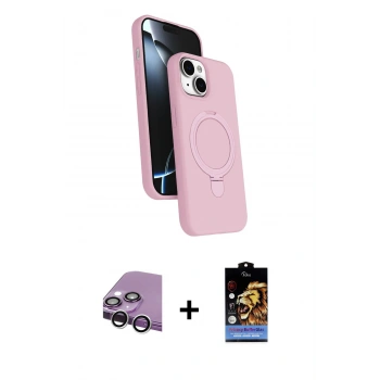 MARSİLYAN™- iPhone 14 Kılıf İz Işık Koleksiyonu - Siyah Buffer Hayalet Cam Ekran Koruyucu + Raze Metal Kamera Lens - GS