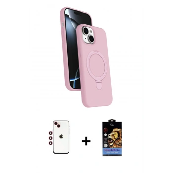 MARSİLYAN™- iPhone 14 Kılıf İz Işık Koleksiyonu - Siyah Buffer Hayalet Cam Ekran Koruyucu + Shine Kamera Lens - KI