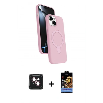 MARSİLYAN™- iPhone 14 Kılıf İz Işık Koleksiyonu - Siyah Buffer Hayalet Cam Ekran Koruyucu + PVD Metal Kamera Lens - PE