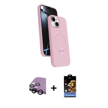 MARSİLYAN™- iPhone 14 Kılıf İz Işık Koleksiyonu - Siyah Buffer Hayalet Cam Ekran Koruyucu + Raze Metal Kamera Lens - SH