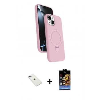 MARSİLYAN™- iPhone 14 Kılıf İz Işık Koleksiyonu - Siyah Buffer Hayalet Cam Ekran Koruyucu + Diamond Kamera Lens - SABE