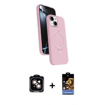 MARSİLYAN™- iPhone 14 Kılıf İz Işık Koleksiyonu - Siyah Buffer Hayalet Cam Ekran Koruyucu + PVD Metal Kamera Lens - TU