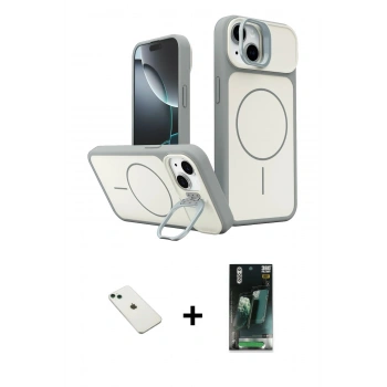 MARSİLYAN™- iPhone 14 Kılıf İz Modern Prime - Şeffaf 360 Full Body Arka Koruyucu + Diamond Kamera Lens - YL