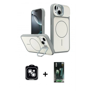 MARSİLYAN™- iPhone 14 Kılıf İz Modern Prime - Şeffaf 360 Full Body Arka Koruyucu + PVD Metal Kamera Lens - GS