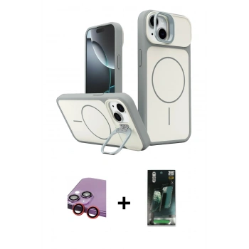 MARSİLYAN™- iPhone 14 Kılıf İz Modern Prime - Şeffaf 360 Full Body Arka Koruyucu + Raze Metal Kamera Lens - KI