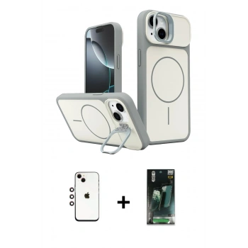 MARSİLYAN™- iPhone 14 Kılıf İz Modern Prime - Şeffaf 360 Full Body Arka Koruyucu + Shine Kamera Lens - GI