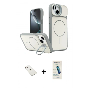 MARSİLYAN™- iPhone 14 Kılıf İz Modern Prime - Şeffaf Pasifik Cam Ekran Koruyucu + Diamond Kamera Lens - PE