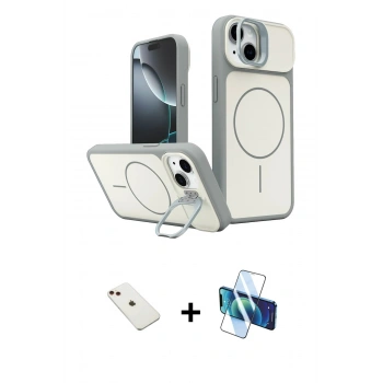 MARSİLYAN™- iPhone 14 Kılıf İz Modern Prime - Siyah 3D Antistatik Cam Ekran Koruyucu + Diamond Kamera Lens - KI