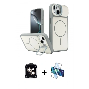 MARSİLYAN™- iPhone 14 Kılıf İz Modern Prime - Siyah 3D Antistatik Cam Ekran Koruyucu + PVD Metal Kamera Lens - TU