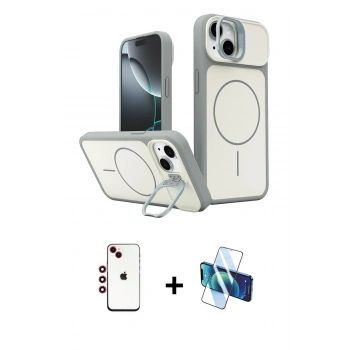MARSİLYAN™- iPhone 14 Kılıf İz Modern Prime - Siyah 3D Antistatik Cam Ekran Koruyucu + Shine Kamera Lens - KI