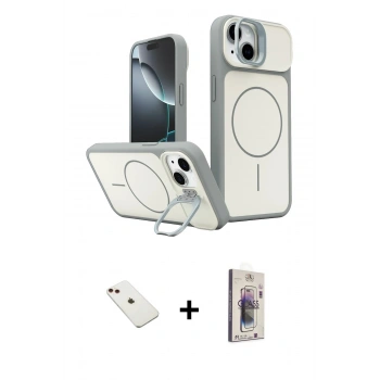 MARSİLYAN™- iPhone 14 Kılıf İz Modern Prime - Siyah Bilvis 3D Cam Ekran Koruyucu + Diamond Kamera Lens - KI