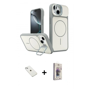 MARSİLYAN™- iPhone 14 Kılıf İz Modern Prime - Siyah Bilvis 3D Cam Ekran Koruyucu + Diamond Kamera Lens - SABE
