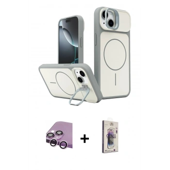 MARSİLYAN™- iPhone 14 Kılıf İz Modern Prime - Siyah Bilvis 3D Cam Ekran Koruyucu + Raze Metal Kamera Lens - MR
