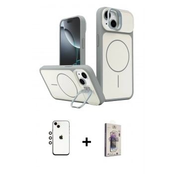 MARSİLYAN™- iPhone 14 Kılıf İz Modern Prime - Siyah Bilvis 3D Cam Ekran Koruyucu + Shine Kamera Lens - GI