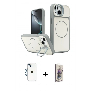 MARSİLYAN™- iPhone 14 Kılıf İz Modern Prime - Siyah Bilvis 3D Cam Ekran Koruyucu + Shine Kamera Lens - MI