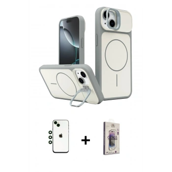 MARSİLYAN™- iPhone 14 Kılıf İz Modern Prime - Siyah Bilvis 3D Cam Ekran Koruyucu + Shine Kamera Lens - YL
