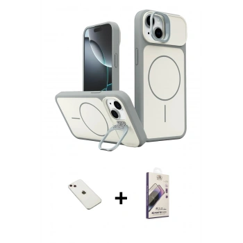 MARSİLYAN™- iPhone 14 Kılıf İz Modern Prime - Siyah Bilvis 3D Mat Cam Ekran Koruyucu + Diamond Kamera Lens - PE