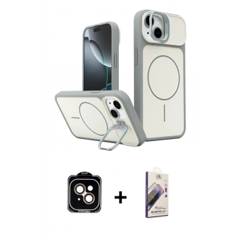 MARSİLYAN™- iPhone 14 Kılıf İz Modern Prime - Siyah Bilvis 3D Mat Cam Ekran Koruyucu + PVD Metal Kamera Lens - TU