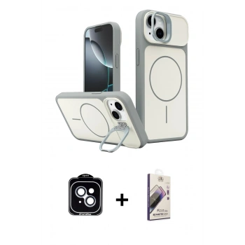 MARSİLYAN™- iPhone 14 Kılıf İz Modern Prime - Siyah Bilvis 3D Mat Cam Ekran Koruyucu + PVD Metal Kamera Lens - MI