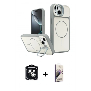 MARSİLYAN™- iPhone 14 Kılıf İz Modern Prime - Siyah Bilvis 3D Mat Cam Ekran Koruyucu + PVD Metal Kamera Lens - YL