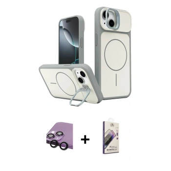 MARSİLYAN™- iPhone 14 Kılıf İz Modern Prime - Siyah Bilvis 3D Mat Cam Ekran Koruyucu + Raze Metal Kamera Lens - SH
