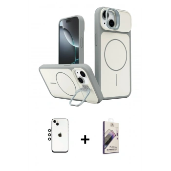 MARSİLYAN™- iPhone 14 Kılıf İz Modern Prime - Siyah Bilvis 3D Mat Cam Ekran Koruyucu + Shine Kamera Lens - GS