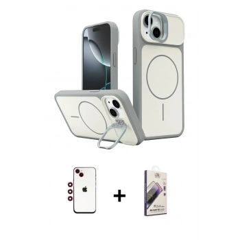 MARSİLYAN™- iPhone 14 Kılıf İz Modern Prime - Siyah Bilvis 3D Mat Cam Ekran Koruyucu + Shine Kamera Lens - KI