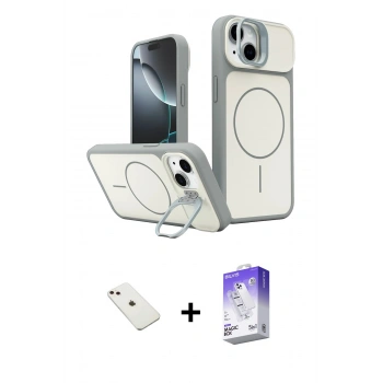 MARSİLYAN™- iPhone 14 Kılıf İz Modern Prime - Siyah Bilvis 5in1 3D Magic Cam Ekran Koruyucu + Diamond Kamera Lens - PE