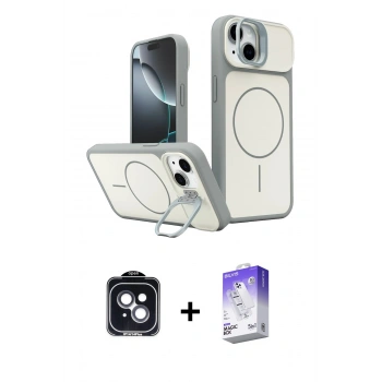 MARSİLYAN™- iPhone 14 Kılıf İz Modern Prime - Siyah Bilvis 5in1 3D Magic Cam Ekran Koruyucu + PVD Metal Kamera Lens - SH
