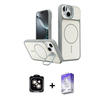 MARSİLYAN™- iPhone 14 Kılıf İz Modern Prime - Siyah Bilvis 5in1 3D Magic Cam Ekran Koruyucu + PVD Metal Kamera Lens - TU