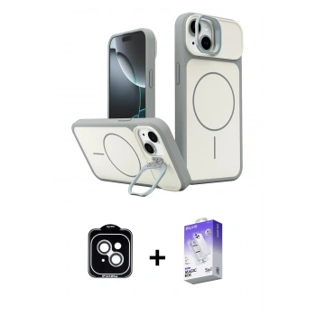 MARSİLYAN™- iPhone 14 Kılıf İz Modern Prime - Siyah Bilvis 5in1 3D Magic Cam Ekran Koruyucu + PVD Metal Kamera Lens - GS