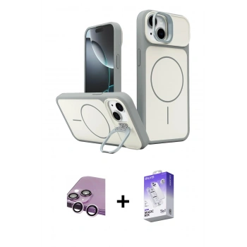 MARSİLYAN™- iPhone 14 Kılıf İz Modern Prime - Siyah Bilvis 5in1 3D Magic Cam Ekran Koruyucu + Raze Metal Kamera Lens - MR