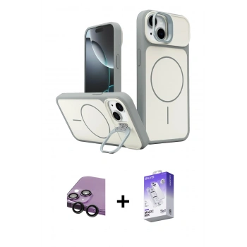MARSİLYAN™- iPhone 14 Kılıf İz Modern Prime - Siyah Bilvis 5in1 3D Magic Cam Ekran Koruyucu + Raze Metal Kamera Lens - SH