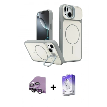 MARSİLYAN™- iPhone 14 Kılıf İz Modern Prime - Siyah Bilvis 5in1 3D Magic Cam Ekran Koruyucu + Raze Metal Kamera Lens - GS