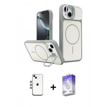 MARSİLYAN™- iPhone 14 Kılıf İz Modern Prime - Siyah Bilvis 5in1 3D Magic Cam Ekran Koruyucu + Shine Kamera Lens - GI