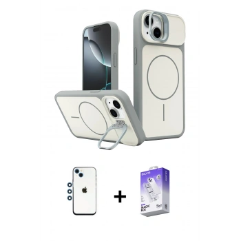 MARSİLYAN™- iPhone 14 Kılıf İz Modern Prime - Siyah Bilvis 5in1 3D Magic Cam Ekran Koruyucu + Shine Kamera Lens - MI