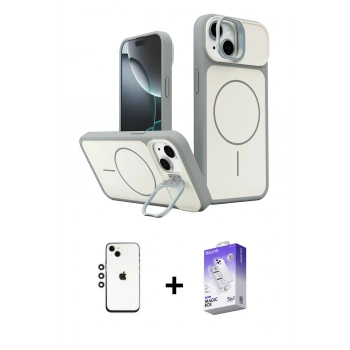 MARSİLYAN™- iPhone 14 Kılıf İz Modern Prime - Siyah Bilvis 5in1 3D Magic Cam Ekran Koruyucu + Shine Kamera Lens - GS