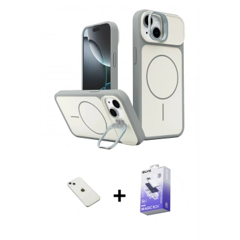 MARSİLYAN™- iPhone 14 Kılıf İz Modern Prime - Siyah Bilvis 5in1 5D Magic Hayalet Cam Ekran Koruyucu + Diamond Kamera Lens - SABE