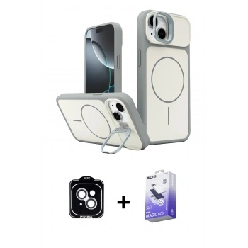 MARSİLYAN™- iPhone 14 Kılıf İz Modern Prime - Siyah Bilvis 5in1 5D Magic Hayalet Cam Ekran Koruyucu + PVD Metal Kamera Lens - GS