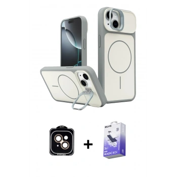 MARSİLYAN™- iPhone 14 Kılıf İz Modern Prime - Siyah Bilvis 5in1 5D Magic Hayalet Cam Ekran Koruyucu + PVD Metal Kamera Lens - TU