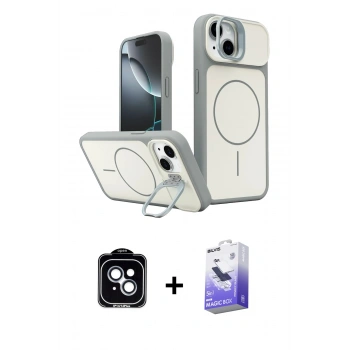 MARSİLYAN™- iPhone 14 Kılıf İz Modern Prime - Siyah Bilvis 5in1 5D Magic Hayalet Cam Ekran Koruyucu + PVD Metal Kamera Lens - MI