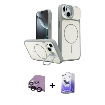 MARSİLYAN™- iPhone 14 Kılıf İz Modern Prime - Siyah Bilvis 5in1 5D Magic Hayalet Cam Ekran Koruyucu + Raze Metal Kamera Lens - SH
