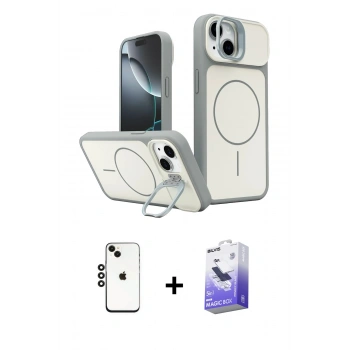 MARSİLYAN™- iPhone 14 Kılıf İz Modern Prime - Siyah Bilvis 5in1 5D Magic Hayalet Cam Ekran Koruyucu + Shine Kamera Lens - SH