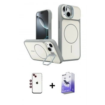 MARSİLYAN™- iPhone 14 Kılıf İz Modern Prime - Siyah Bilvis 5in1 5D Magic Hayalet Cam Ekran Koruyucu + Shine Kamera Lens - KI