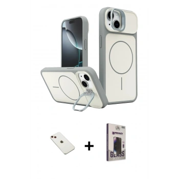 MARSİLYAN™- iPhone 14 Kılıf İz Modern Prime - Siyah Bilvis Hayalet Cam Ekran Koruyucu + Diamond Kamera Lens - KI