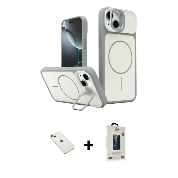 MARSİLYAN™- iPhone 14 Kılıf İz Modern Prime - Siyah Bilvis Hayalet Cam Ekran Koruyucu + Diamond Kamera Lens - YL