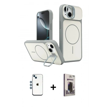 MARSİLYAN™- iPhone 14 Kılıf İz Modern Prime - Siyah Bilvis Hayalet Cam Ekran Koruyucu + Shine Kamera Lens - MI